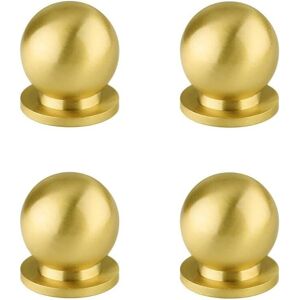 Sollbry - Set of 4 Antique Solid Brass Round Cabinet Drawer Knobs Small Modern Minimalist Handle Pull (Gold)