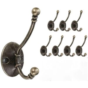 Sollbry - Vintage Wall Hook, 8 Heavy Duty Metal Wall Hooks Double Hook for Hanging Clothes Jackets Robes Towels Hats Keys Bags, Bronze
