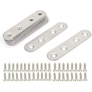 Csparkv - Stainless Steel Flat Brackets, 10pcs Metal Brackets, Flat Straight Fixing Brackets, Metal Plates Flat Angle Brackets, with 40pcs Screws,