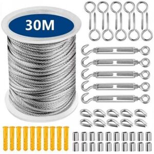 CYSLMUK Stainless Steel Rope Hanging Kit 30 Meters Stainless Steel Rope, 304 Stainless Steel Wire Rope Kit with Turnbuckle and Hooks