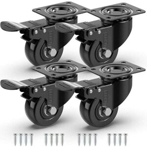 Swivel casters for furniture with brake + screws – 50 mm, up to 200 kg – non-marking caster for heavy loads – rubber wheel for trolley – black Mumu