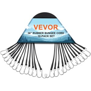 10 Piece Flat Bungee Cord, 20 mm Heavy Duty Bungee Straps with Steel S-Hooks, 36' Elastic Bungee Rope for Cargo, Tarps, Trucks and Tent, Black - Vevor