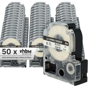 Vhbw - 50x Label Tape compatible with Epson LabelWorks LW-1000P, LW-600P, LW-500, LW-300, LW-400 Label Printer 6 mm, Black on White