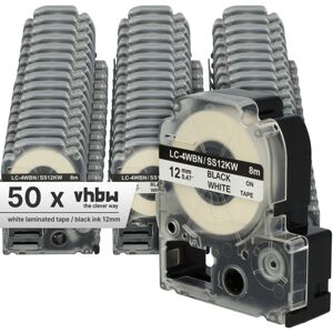 Vhbw - 50x Label Tape compatible with KingJim SR530C, SR550, SR530, SR6700D, SR3900P, SR750, SR40 Label Printer 12 mm, Black on White