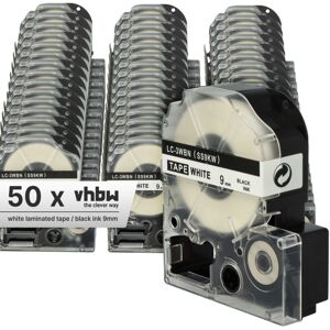 Vhbw - 50x Label Tape compatible with KingJim SR530C, SR550, SR530, SR6700D, SR3900P, SR750, SR40 Label Printer 9 mm, Black on White