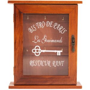 TLILY Vintage European Style Wooden Key Storage Cabinet Holder Box with Hanging Hooks Brown