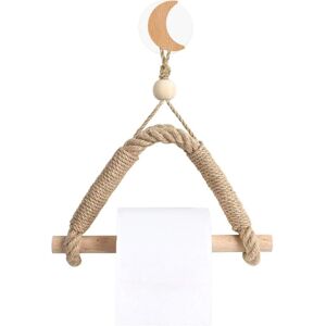 ZVD - Vintage Woven Wood Toilet Roll Holder Hemp Rope Wall Mounted Towel Rack Wall Hanging Retro Style Handmade
