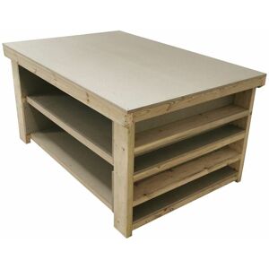 Arbor Garden Solutions - Wooden uniMDF Moisture Resistant Top Workbench with Extra shelving, 4ft(120cm) Depth, 6ft(180cm) length, With wheels and