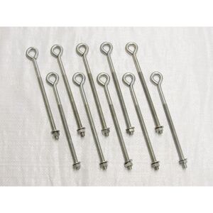 Securefix Direct - x10 M10 x 300MM Zinc Plated Folded Straining Eyebolts Nut & Washer - Wire Support Fencing Straining