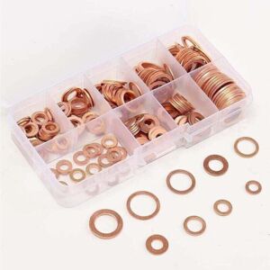 ZVD - 150pcs Copper Washer Drain Seal Assortment Kit M5, M6, M8, M10, M12, M14, M16, M18, M20, M22, 15 Sizes, Flat Washer for Screw Sealing Sealing