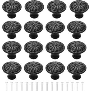 ZVD - 16Pcs Black Door Knob Kitchen Cabinet Handle Drawer Knobs Vintage Round Cupboard Knobs Handles Furniture Knob with Screws for Dresser Kitchen