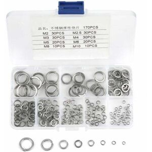 ZVD-180pcs 8 Size 304 Stainless Steel Spring Washer Assortment Kit, Spring Washer Kit M2 M2.5 M3 M4 M5 M6 M8 M10