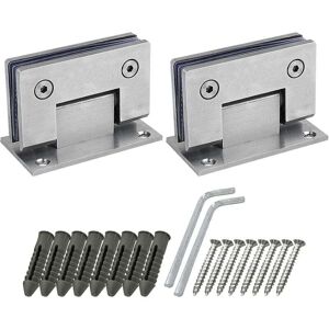 ZVD-2 Pack 90 Degree Shower Door Hinges with Screws, 4mm Thickness, Stainless Steel for Bathroom Door and Glass (Silver)