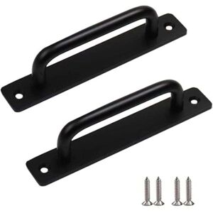 ZVD-2 Pcs Heavy Duty Barn Door Handle, Steel Sliding Door Pull Handle, Black Cast Iron Door Handle, Interior Exterior Door Handles with Screws