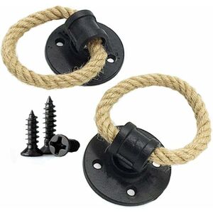 ZVD-2pcs Vintage Hemp Rope Wrought Iron Handle Wooden Door Handles Cabinet Knobs Sliding Door Handle Drawer Pull Ring (Black)