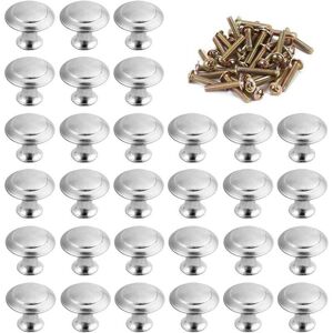 ZVD - 30pcs Boutons de Porte Rond 30mm, Poignée en Acier Inoxydable pour Cuisine, Décoration avec Vis Argentées