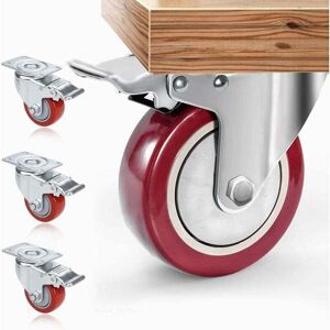ZVD-75 mm Set of 4 Swivel Castors with Brake - Furniture Castors up to 80 kg per Wheel - Heavy Duty - Rubber for Indoor and Outdoor Use - Industrial