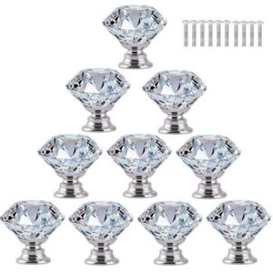 MCBOSON 10 pcs Knob Handle Door Cabinet Furniture Drawer Wardrobe, 30mm Crystal Glass Diamond with Screws - Transparent MCBOSON 10 pcs Knob Handle Door Cabinet Furniture Drawer Wardrobe, 30mm Crystal Glass Diamond with Screws - Transparent