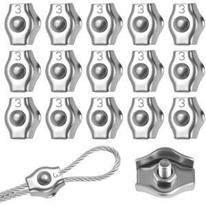 TORMATOR 15 Pieces Steel Cable Clamps for 2mm and 3mm Wire Rope, Stainless Steel Cable Clamps M3, 304 Stainless Steel Cable Clamps, Stainless Steel Cable TORMATOR 15 Pieces Steel Cable Clamps for 2mm and 3mm Wire Rope, Stainless Steel Cable Clamps M3, 304 Stainless Steel Cable Clamps, Stainless Steel Cable
