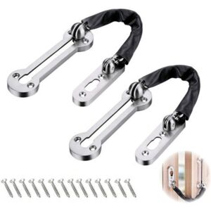 MCBOSON 2 Pcs Silver Plated PU Leather Security Door Chains Sliding Door Lock with Screws for Family Hotel Apartment MCBOSON 2 Pcs Silver Plated PU Leather Security Door Chains Sliding Door Lock with Screws for Family Hotel Apartment