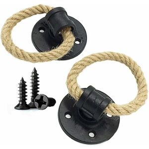 WOIYIC 2 Pcs Vintage Hemp Rope Wrought Iron Handle Wooden Door Handles Cabinet Knobs Sliding Door Handle Drawer Pull Ring (Black) WOIYIC 2 Pcs Vintage Hemp Rope Wrought Iron Handle Wooden Door Handles Cabinet Knobs Sliding Door Handle Drawer Pull Ring (Black)