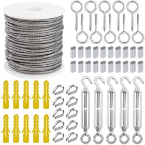 WOIYIC 2mm Metal Cable Suspension Kit, 30m Stainless Steel Rope with Turnbuckle, Eye Bolt, Aluminum Sleeves, and Thru-Thumb Lugs, 56 Pieces WOIYIC 2mm Metal Cable Suspension Kit, 30m Stainless Steel Rope with Turnbuckle, Eye Bolt, Aluminum Sleeves, and Thru-Thumb Lugs, 56 Pieces