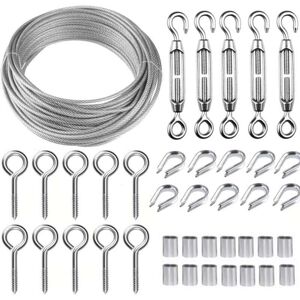 Ikodm - 30m/2mm Stainless Steel Wire Rope Kit with M5 Heavy Duty Wire Turnbuckle, Fence Wire Roll Kit, Cable Railing Kit, Garden Wire Tensioners for Ikodm - 30m/2mm Stainless Steel Wire Rope Kit with M5 Heavy Duty Wire Turnbuckle, Fence Wire Roll Kit, Cable Railing Kit, Garden Wire Tensioners for