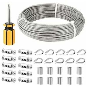 TORMATOR 3mm Stainless Steel Cable, 50M/3mm Stainless Steel Rope, Coated Steel Cable with Cable Clamps, M3 Sleeves, Stainless Steel Lugs, 3mm Metal Cable for TORMATOR 3mm Stainless Steel Cable, 50M/3mm Stainless Steel Rope, Coated Steel Cable with Cable Clamps, M3 Sleeves, Stainless Steel Lugs, 3mm Metal Cable for