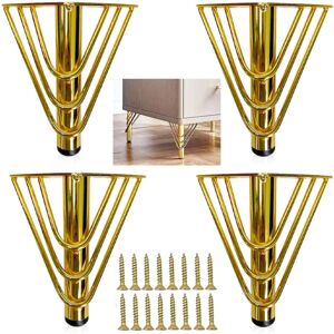 LINGHHANG 4pcs Gold Metal Furniture Legs with Screws, Modern Chic Elegant Sofa Feet, 15cm, Floor Protector, Non-Slip Silent Base LINGHHANG 4pcs Gold Metal Furniture Legs with Screws, Modern Chic Elegant Sofa Feet, 15cm, Floor Protector, Non-Slip Silent Base