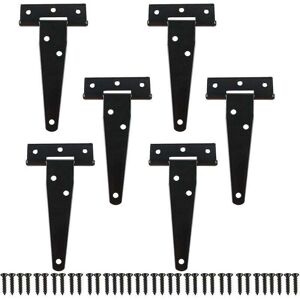 Linghhang - 6 Pieces Hinges- 10cm Black T-Shaped Metal Barn Door Hinge with Screws Linghhang - 6 Pieces Hinges- 10cm Black T-Shaped Metal Barn Door Hinge with Screws