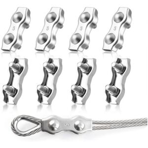 Cyslmuk - 8Pcs M5 Duplex Wire Rope Clips, 304 Stainless Steel Duplex Wire Rope Clamps, 5mm Cable Clip for Wire Rope Clotheslines, Sun Sails Cyslmuk - 8Pcs M5 Duplex Wire Rope Clips, 304 Stainless Steel Duplex Wire Rope Clamps, 5mm Cable Clip for Wire Rope Clotheslines, Sun Sails