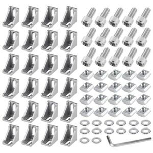 ODIPIE Aluminum profile angle mounting hardware, 24 pieces, 40x40 aluminum profile angle connectors, corner brackets, wall brackets, 90-degree angle grid ODIPIE Aluminum profile angle mounting hardware, 24 pieces, 40x40 aluminum profile angle connectors, corner brackets, wall brackets, 90-degree angle grid