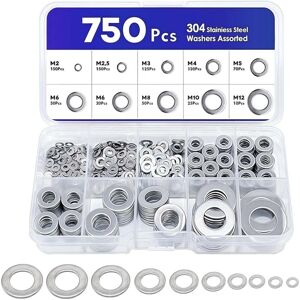 CCYKXA Pack of 750 stainless steel washers - Assortment of flat washers M2-M12 - Safety washers for door hinges - Oil drain plugs for hydraulic repair CCYKXA Pack of 750 stainless steel washers - Assortment of flat washers M2-M12 - Safety washers for door hinges - Oil drain plugs for hydraulic repair