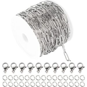 Csparkv - 1 Roll 16.4ft/5m Stainless Steel Paperclip Chain Bulk 12x4mm Paperclip Chains Genuine Links 10 Lobster Clasps 30 Jump Rings Csparkv - 1 Roll 16.4ft/5m Stainless Steel Paperclip Chain Bulk 12x4mm Paperclip Chains Genuine Links 10 Lobster Clasps 30 Jump Rings