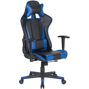 Beliani - Faux Leather Reclining Office Chair Swivel Adjustable Height Black Blue Gamer Beliani - Faux Leather Reclining Office Chair Swivel Adjustable Height Black Blue Gamer