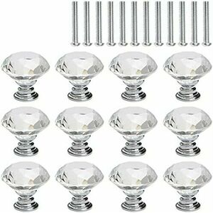 DEWDAT Furniture Knobs and Handles, 12 Pcs Crystal Cabinet Knob, Silver Base - with 25mm Screws, 3030mm Lengths DEWDAT Furniture Knobs and Handles, 12 Pcs Crystal Cabinet Knob, Silver Base - with 25mm Screws, 3030mm Lengths
