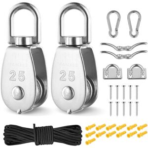 YS-YALOTRS M25 Crane Pulley Block Assembly, 304 Stainless Steel Swivel Pulley Block Single Wheel Pulley System with 20m / 4mm Nylon Line Rope - 150kg / 330lbs YS-YALOTRS M25 Crane Pulley Block Assembly, 304 Stainless Steel Swivel Pulley Block Single Wheel Pulley System with 20m / 4mm Nylon Line Rope - 150kg / 330lbs