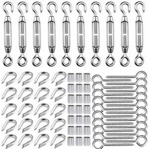 TEHTUY M5 Turnbuckle Kit for 1/16" Wire Rope, 304 Stainless Steel Turnbuckle Kit, M5 Turnbuckle Hook and Eye, M2 Cable Lugs, M5 Screw Eye Hooks, M2 Cable TEHTUY M5 Turnbuckle Kit for 1/16" Wire Rope, 304 Stainless Steel Turnbuckle Kit, M5 Turnbuckle Hook and Eye, M2 Cable Lugs, M5 Screw Eye Hooks, M2 Cable