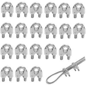 TORMATOR Pack of 20 Steel Cable Clamps 5mm, 304 Stainless Steel Cable Clamps, Rust Resistant, Good Grip, for Cables Up to 5mm Diameter (M5) TORMATOR Pack of 20 Steel Cable Clamps 5mm, 304 Stainless Steel Cable Clamps, Rust Resistant, Good Grip, for Cables Up to 5mm Diameter (M5)