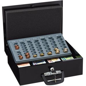 Relaxdays Cash Box Lockable, Coin Counting Board & 4 Note Compartments, incl. 2 Keys, Iron, 11.5 x 36 x 28.5 cm, Black Relaxdays Cash Box Lockable, Coin Counting Board & 4 Note Compartments, incl. 2 Keys, Iron, 11.5 x 36 x 28.5 cm, Black