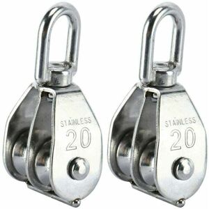 TEHTUY Set of 2 double pulley blocks in 304 stainless steel with double pulley swivel hook (M20) TEHTUY Set of 2 double pulley blocks in 304 stainless steel with double pulley swivel hook (M20)