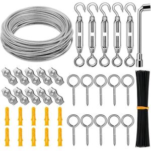 BASETBL Stainless Steel Hanging Cable Rope Kit, 30M/3mm Metal Cable, Garden Cable Kit, Picture Cable, Fence Kit, Heavy Duty Steel Cable, Wire Tensioner and BASETBL Stainless Steel Hanging Cable Rope Kit, 30M/3mm Metal Cable, Garden Cable Kit, Picture Cable, Fence Kit, Heavy Duty Steel Cable, Wire Tensioner and