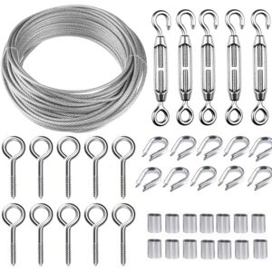 Tinor - Stainless Steel Hanging Rope Kit, 30M/2mm Coated Stainless Steel Cable with M5 Turnbuckles, 2mm Wire Rope Kit for Climbing Plants, Tinor - Stainless Steel Hanging Rope Kit, 30M/2mm Coated Stainless Steel Cable with M5 Turnbuckles, 2mm Wire Rope Kit for Climbing Plants,