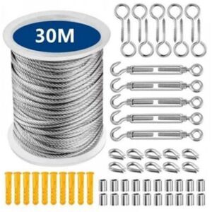 MCBOSON Stainless Steel Hanging Wire Rope Kit 30 Meters Stainless Steel Wire Rope, 304 Stainless Steel Wire Cable Kit with Turnbuckle and Hooks MCBOSON Stainless Steel Hanging Wire Rope Kit 30 Meters Stainless Steel Wire Rope, 304 Stainless Steel Wire Cable Kit with Turnbuckle and Hooks