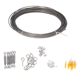 Groofoo - Stainless Steel Wire Rope Kit pvc Coated String Light Hanging Rope Hook Tensioner Kit for Outdoor Garden Railing Groofoo - Stainless Steel Wire Rope Kit pvc Coated String Light Hanging Rope Hook Tensioner Kit for Outdoor Garden Railing