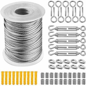 SNQ Stainless Steel Wire Rope Set, 2mm Coated Steel Cable + Screw Eyelet + Stainless Steel Wire Tensioner + Screw, PVC Coated Steel Cable Clothesline SNQ Stainless Steel Wire Rope Set, 2mm Coated Steel Cable + Screw Eyelet + Stainless Steel Wire Tensioner + Screw, PVC Coated Steel Cable Clothesline