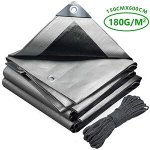 VOUNOT 1.5x6m Tarpaulin Heavy Duty 180 g/m² Waterproof Tarp Grey VOUNOT 1.5x6m Tarpaulin Heavy Duty 180 g/m² Waterproof Tarp Grey