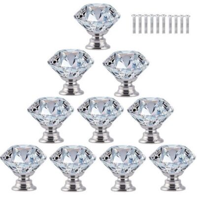 MCBOSON 10 pcs Knob Handle Door Cabinet Furniture Drawer Wardrobe, 30mm Crystal Glass Diamond with Screws - Transparent MCBOSON 10 pcs Knob Handle Door Cabinet Furniture Drawer Wardrobe, 30mm Crystal Glass Diamond with Screws - Transparent