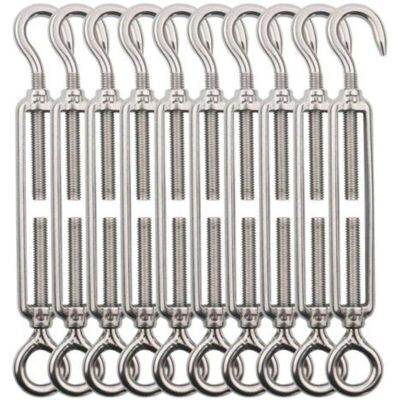 MCBOSON 10pc M5 Hook & Eye Turnbuckle, Stainless Steel Wire Tensioner/INOX Cable Tensioner for Clotheslines, Steel Cables, Steel Ropes MCBOSON 10pc M5 Hook & Eye Turnbuckle, Stainless Steel Wire Tensioner/INOX Cable Tensioner for Clotheslines, Steel Cables, Steel Ropes