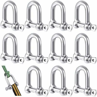 TEHTUY 12 Pcs Stainless Steel D Shackles for Mountaineering/Hiking/Anchor Chain/Sailing, Made of 304 Stainless Steel, Stainless Steel Shackle with Maximum TEHTUY 12 Pcs Stainless Steel D Shackles for Mountaineering/Hiking/Anchor Chain/Sailing, Made of 304 Stainless Steel, Stainless Steel Shackle with Maximum